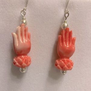 Lotus Praying Hands Earrings with Faux Pearls....